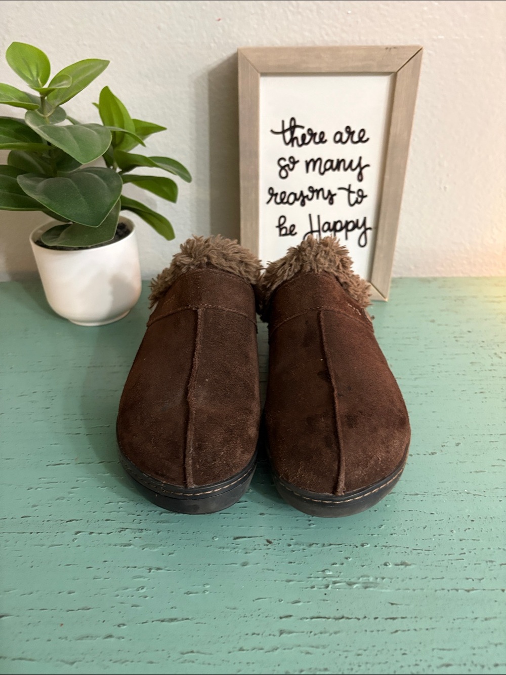 CROCS Wos Brown Suede Fur-Trim Slip-On Loafers
